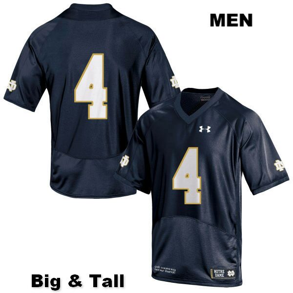 Men's NCAA Notre Dame Fighting Irish #4 Kevin Austin Jr. Stitched College Under Armour Authentic Navy Big & Tall No Name Football Jersey HQ10R35PH